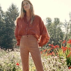 Doen Tamarillo Prairie Paisley Rust Printed Rose Dolman Sleeve Blouse